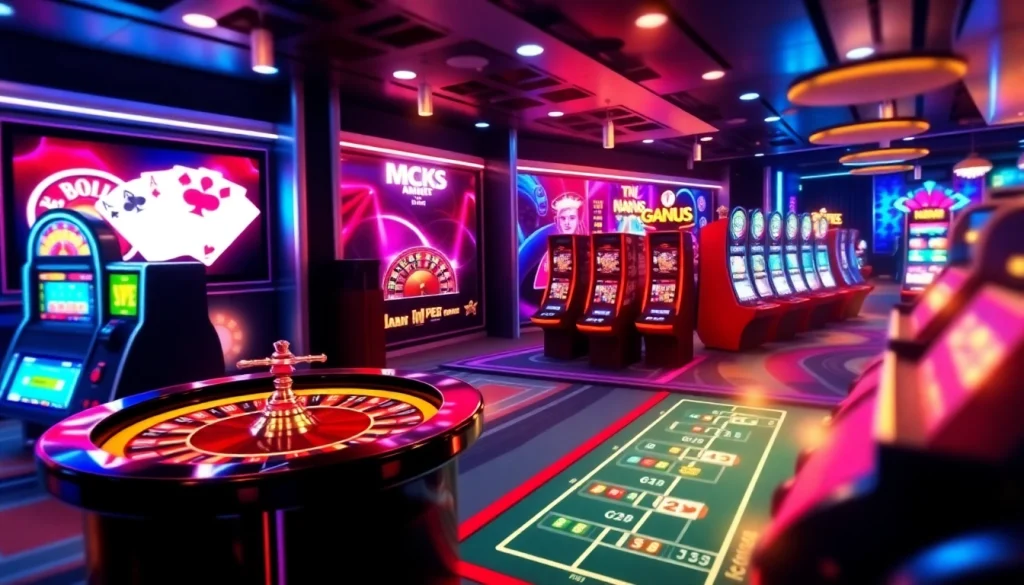 Experience thrilling gameplay at https://f168.team, showcasing an online casino with vibrant tables and slot machines.