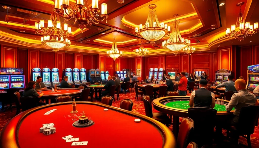 Experience the excitement at http://new88siam.com/ showcasing lively casino activities with poker tables and slot machines.
