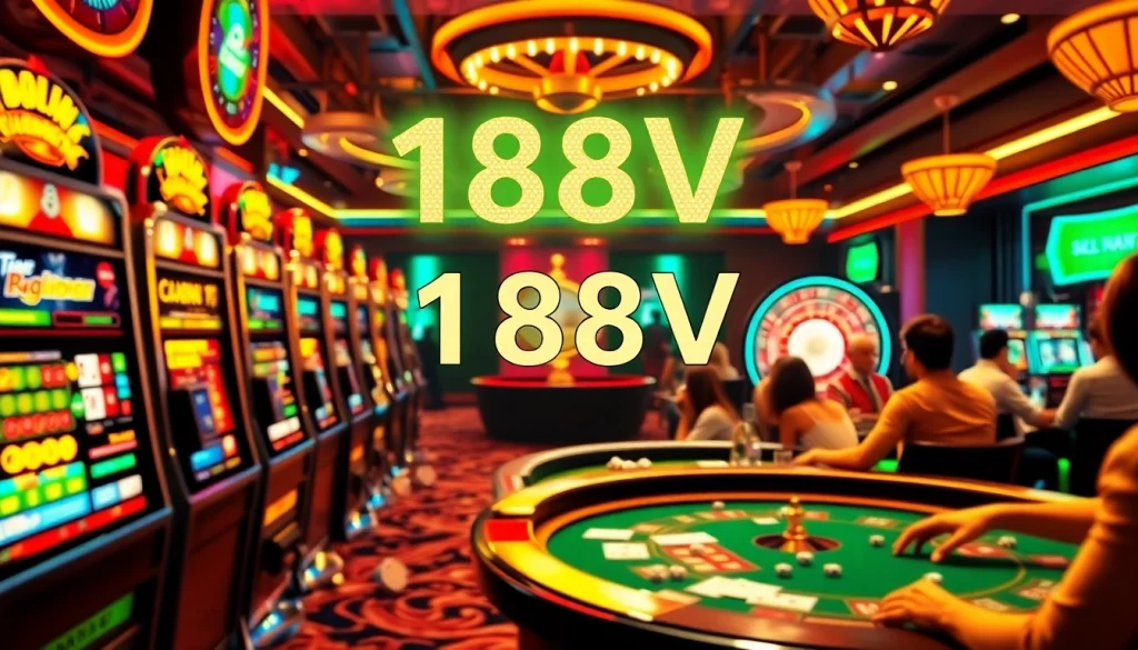 Experience the thrill of winning at 188V casino, featuring vibrant slot machines and lively poker games.