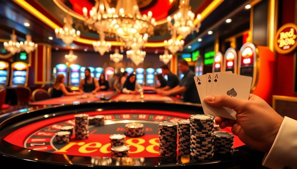 Experience the thrill of red88 as players engage at a vibrant roulette table.